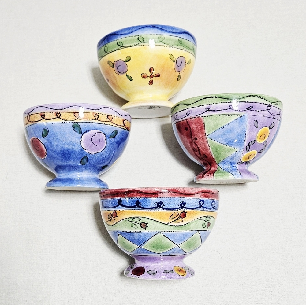 Sango "Sweet Shoppe" Vintage 4 Dessert Bowls Sue Zipkin Art Discontinued Blue 5"